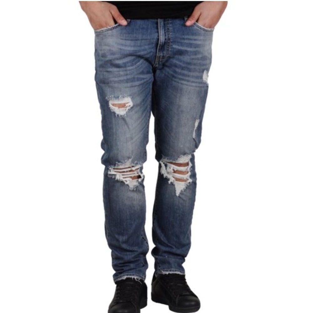Jordan Craig Men's Open Shred Slim Fit Blue Jeans 32X32 Raw Edges‎